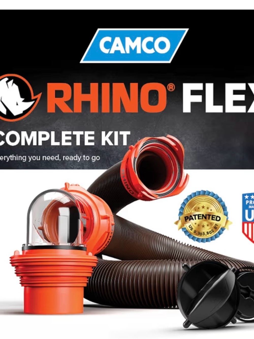 RhinoFLEX Complete Kit - Orange/Black Flexible Sewer Hose Kit 15 foot